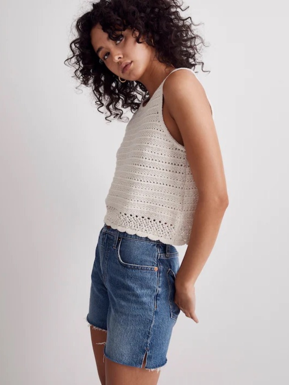 Madewell Kellen Crocheted Cream Sweater Tank with Scalloped Hem - Picture 2 of 8